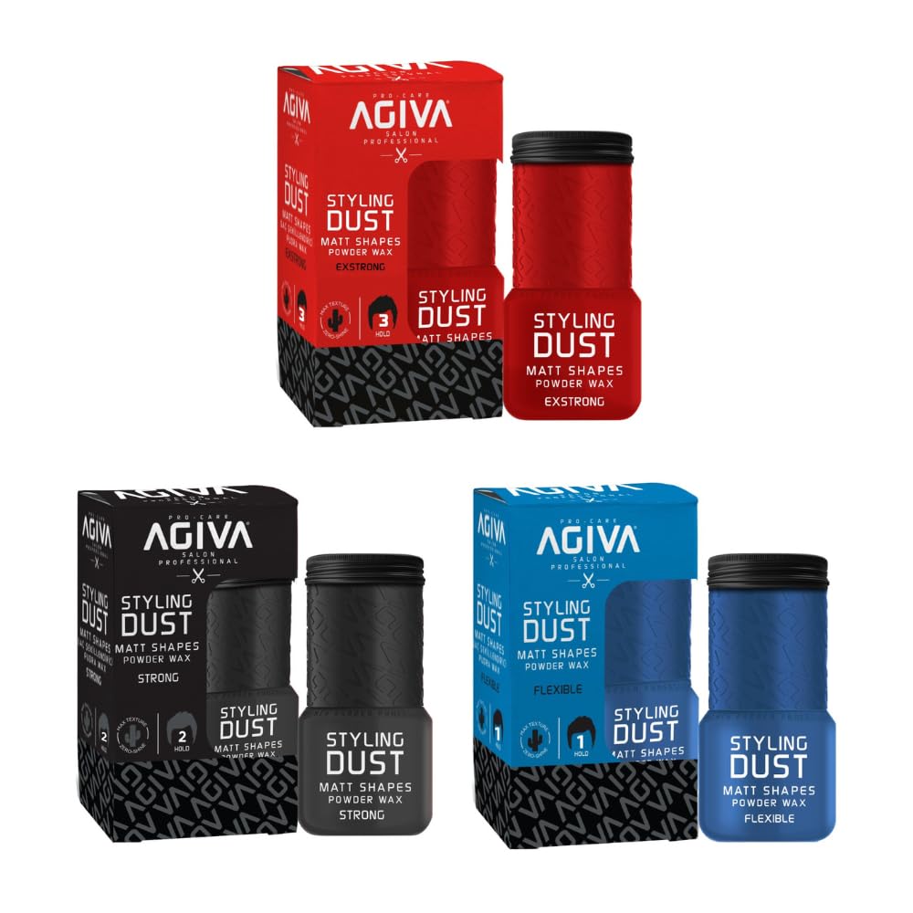 Agiva Hair Styling Powder Wax Combo Pack - Red, Blue Black Extra 0.71oz Volumizing Hair Powder for Men, Strong Hold & Matte Finish, Texture & Lift for Fine or Thin Hair